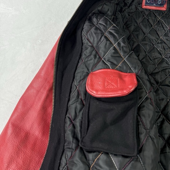 Vintage Coogi Varsity Leather Jacket Mens 2XL Black Red Wool Embroidered Logo - Picture 10 of 16